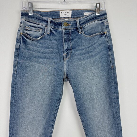 Frame Le Skinny de Jeanne Fray Hem Stiletto Jeans Dupont Wash Skinny Size 29 EUC - Picture 3 of 13